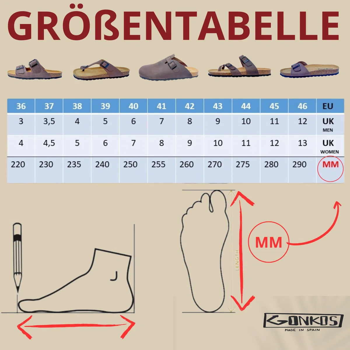 Leder Sandalen, anatomische Kork Einlegesohle, Echtes Leder, Naturkork, verstellbare Schnalle am Fuß, Unisex Zehentrenner, Qualitätssandale Made in Spain
