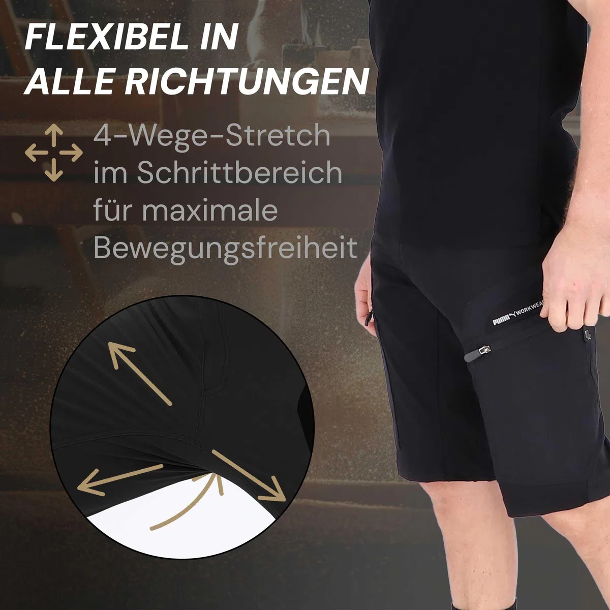 PUMA Workwear Pro-One Shorts Herren - Wanderhose kurz für Männer - Verstärktes Nylon für Langlebigkeit - Trekkinghose mit 4-Wege Stretch - Mit D-Ring am Bund - Outdoor Hosen
