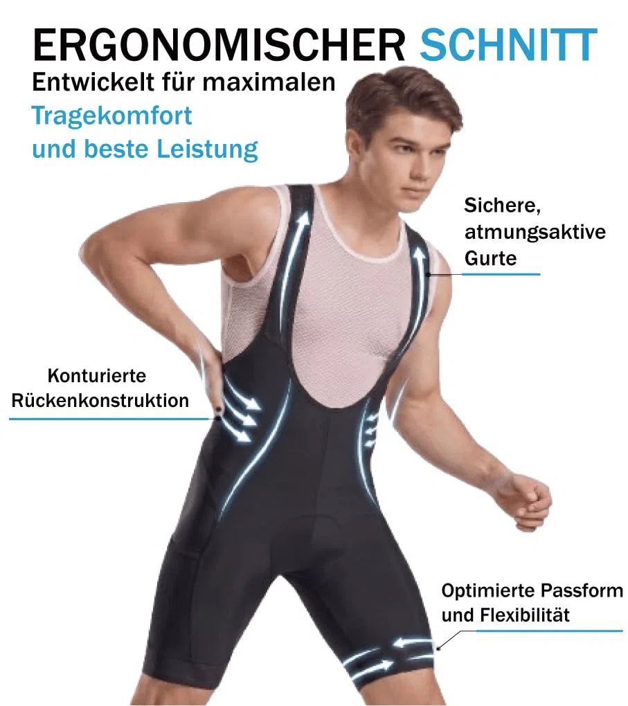CEROTIPOLAR Herren Radhose Bib Shorts mit Langstrecken-Polster – Atmungsaktiv, Schnelltrocknend, UPF50+ Sonnenschutz