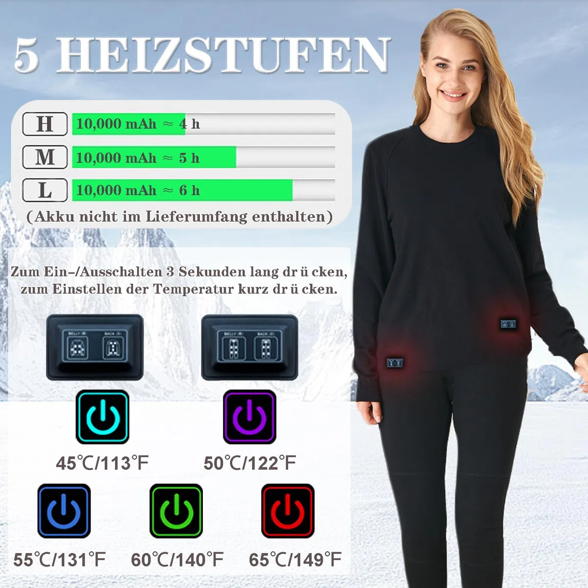 Beheiztes Thermo-Unterwäsche-Set Mit APP-Steuerung Smart Electric Heating Long Johns Fleece Gefütterte Basisschicht