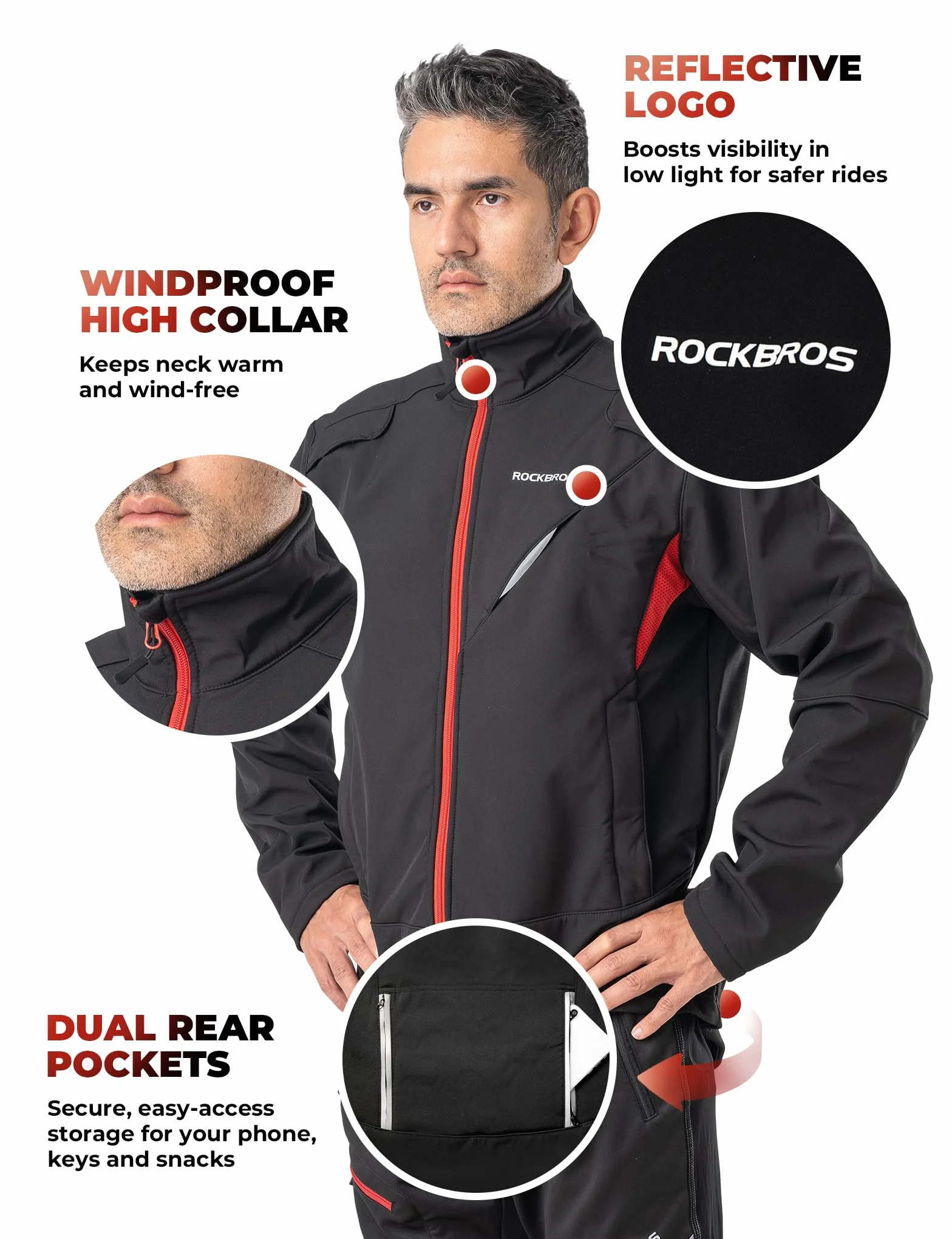 ROCKBROS Winter Fahrradbekleidung Herren Fahrrad Jacke + Hose Set Radjacke Wasserfest Windjacke Lange Radhose Freizeithose M-4XL