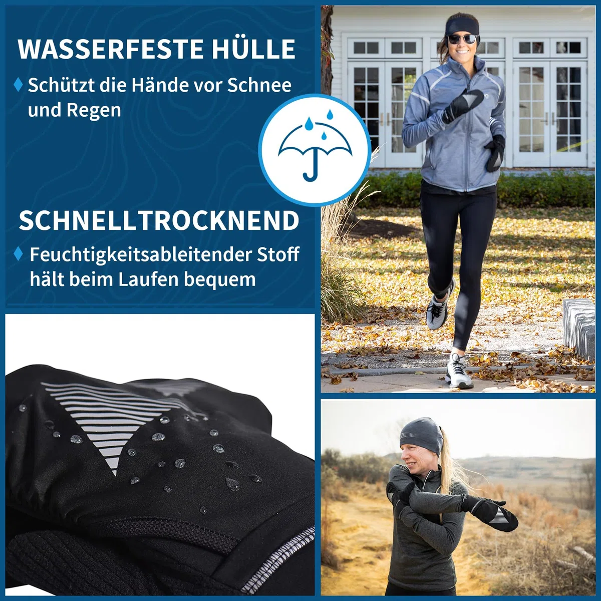 TrailHeads Damen Touchscreen-Handschuhe mit reflektierender wasserdichter Fäustlingschale, wandelbare Laufhandschuhe