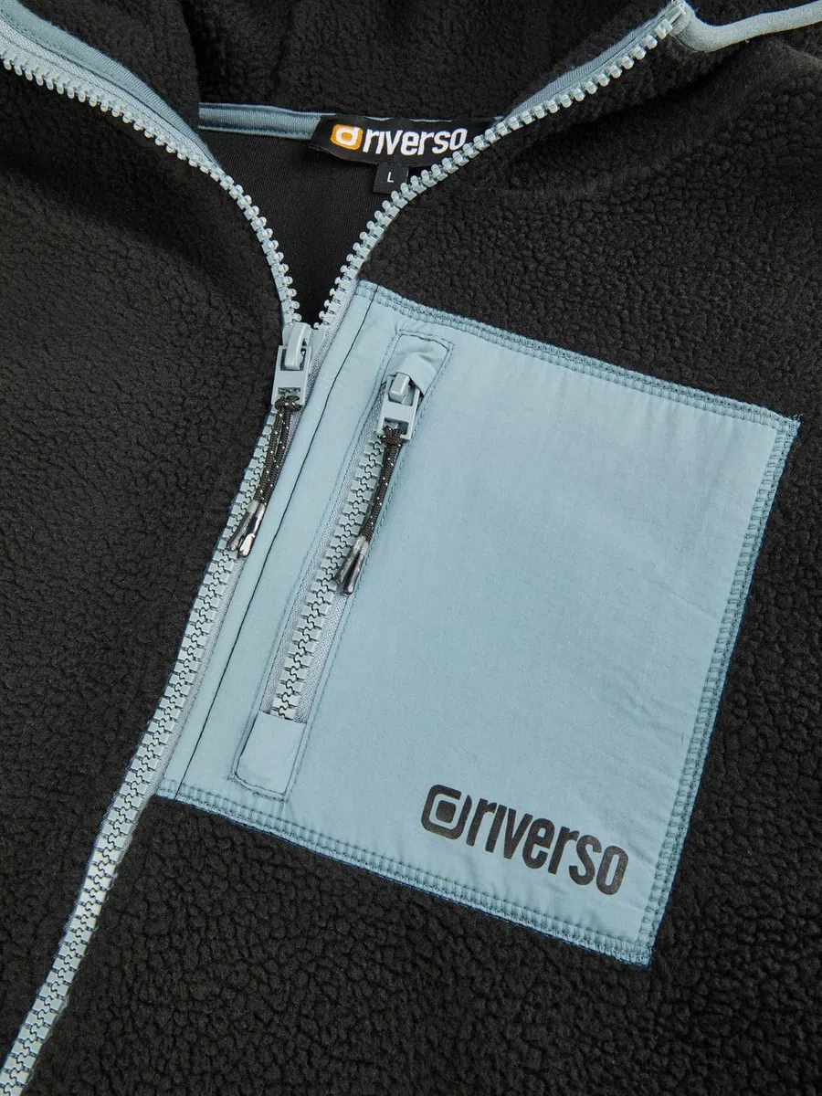 riverso Fleecejacke Herren mit Kapuze Regular Fit RIVLennox Teddyfleece Kapuzenjacke Winterjacke Übergangsjacke Stehkragen Schwarz Grün Grau S M L XL XXL 3XL 4XL 5XL