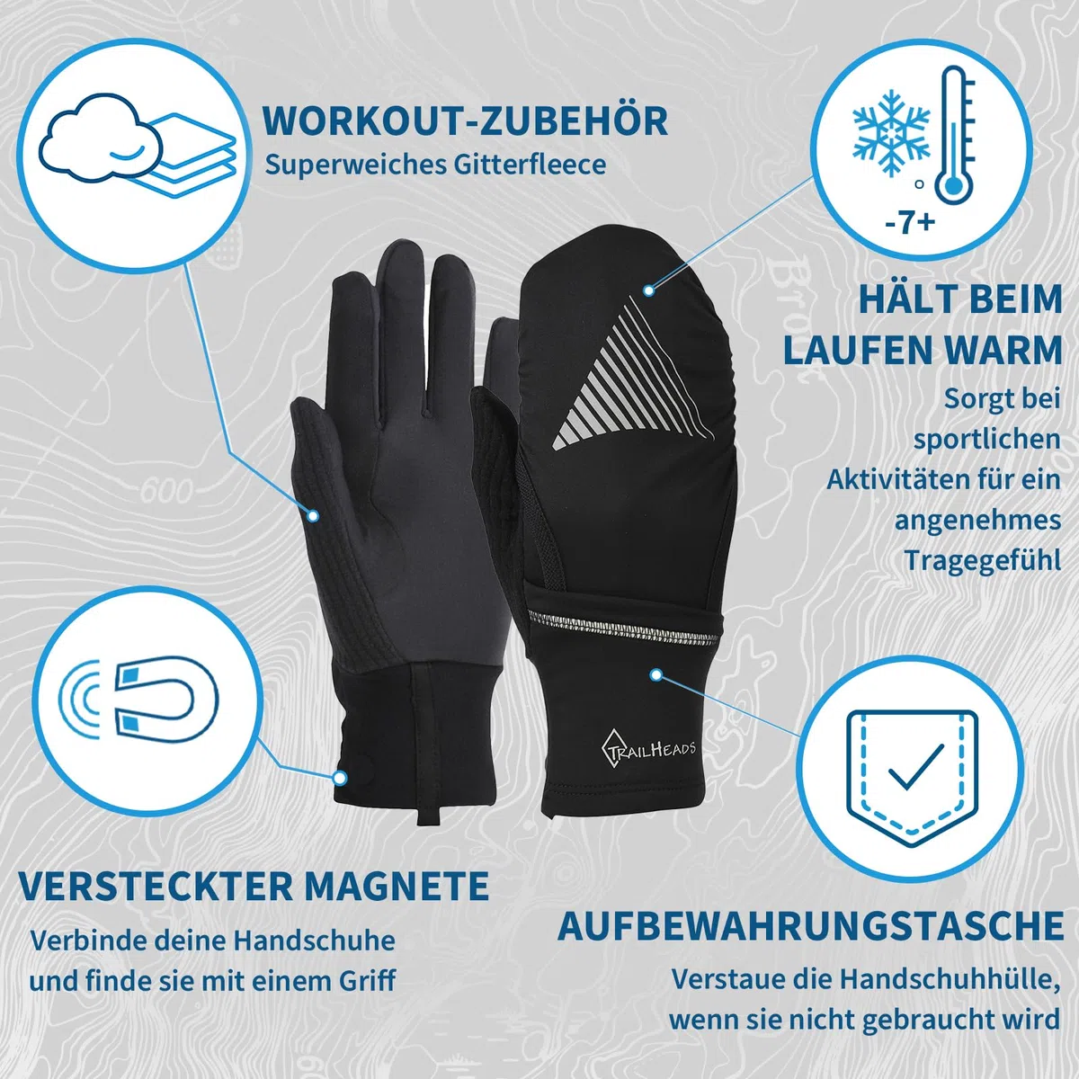 TrailHeads Damen Touchscreen-Handschuhe mit reflektierender wasserdichter Fäustlingschale, wandelbare Laufhandschuhe