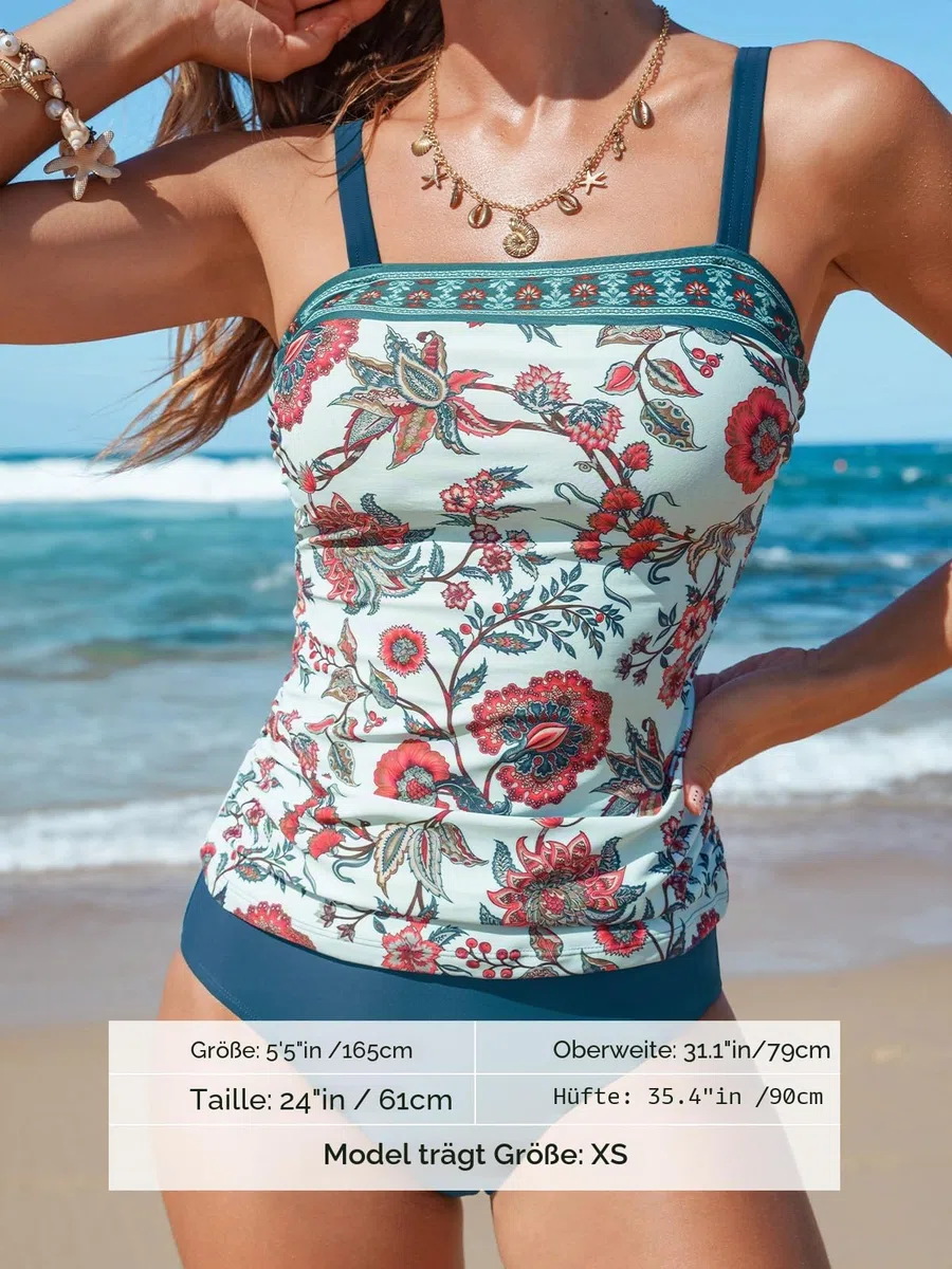 CUPSHE Damen Tankini Set Zweiteilige Bademode Quadrat Ausschnitt Verstellbare Träger Raffung Badeanzug Damen Schwimmanzug