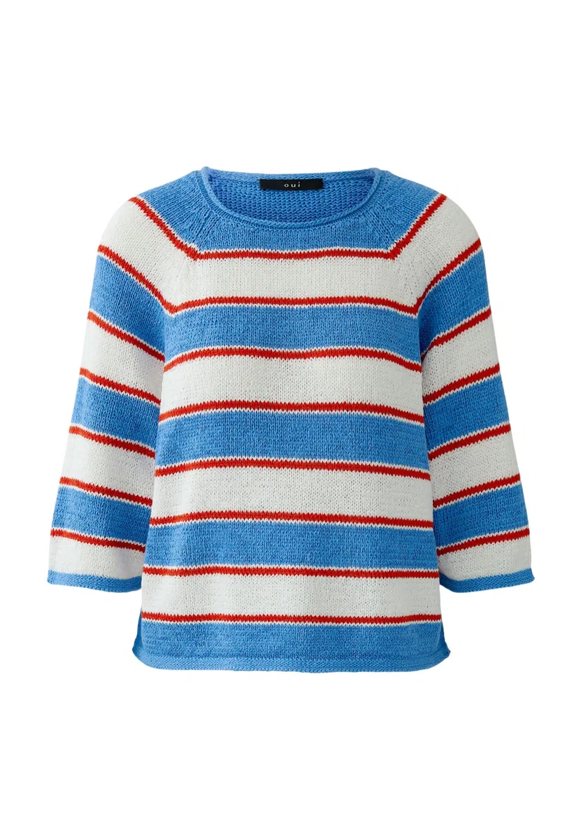 Oui Damen Pullover lässig geschnitten Gestreift
