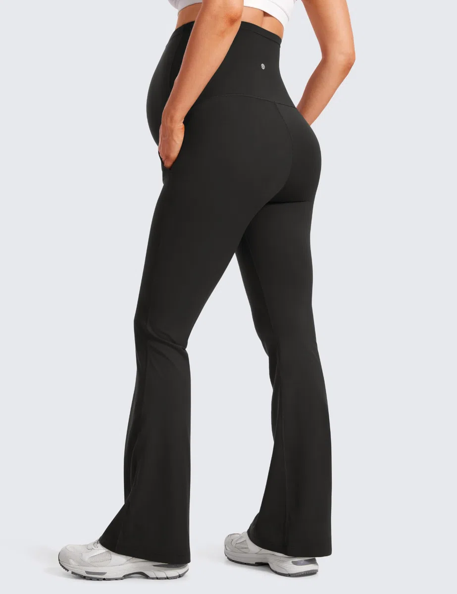 CRZ YOGA Damen Butterluxe Bootcut Umstandsleggings Flare Schwangerschaft Leggings Mutterschaft Yoga Hosen Umstandshose - 79cm