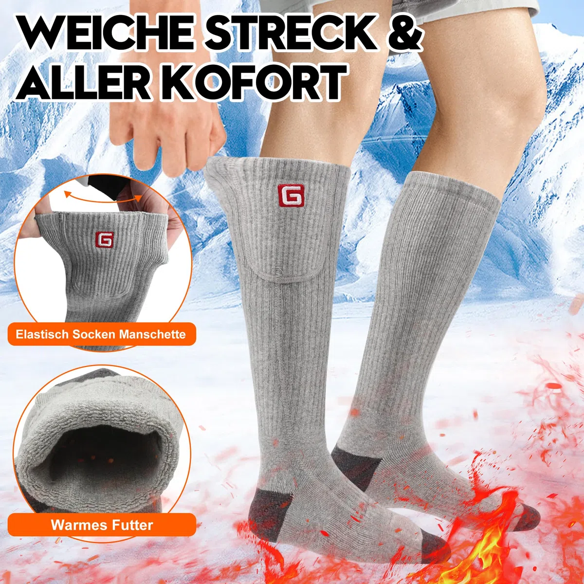 Svpro Beheizte Socken Herren Damen Wiederaufladbare mit Akku Elektrische Beheizbare Socken Winter Warme Socken Fusswärmer Batterie Heizsocken mit Akku,Waschbar Socken Beheizbar für Camping Jagd