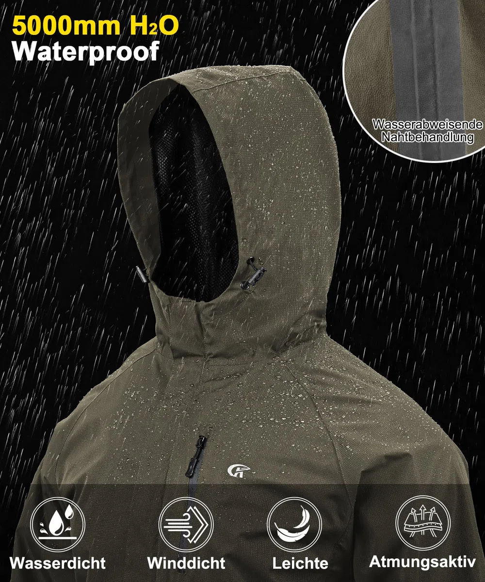 Huayuzh Regenjacke Herren Wasserdicht Atmungsaktiv Leichte Windbreaker Dünne Regenmantel Packbare Fahrrad Camping Wandern