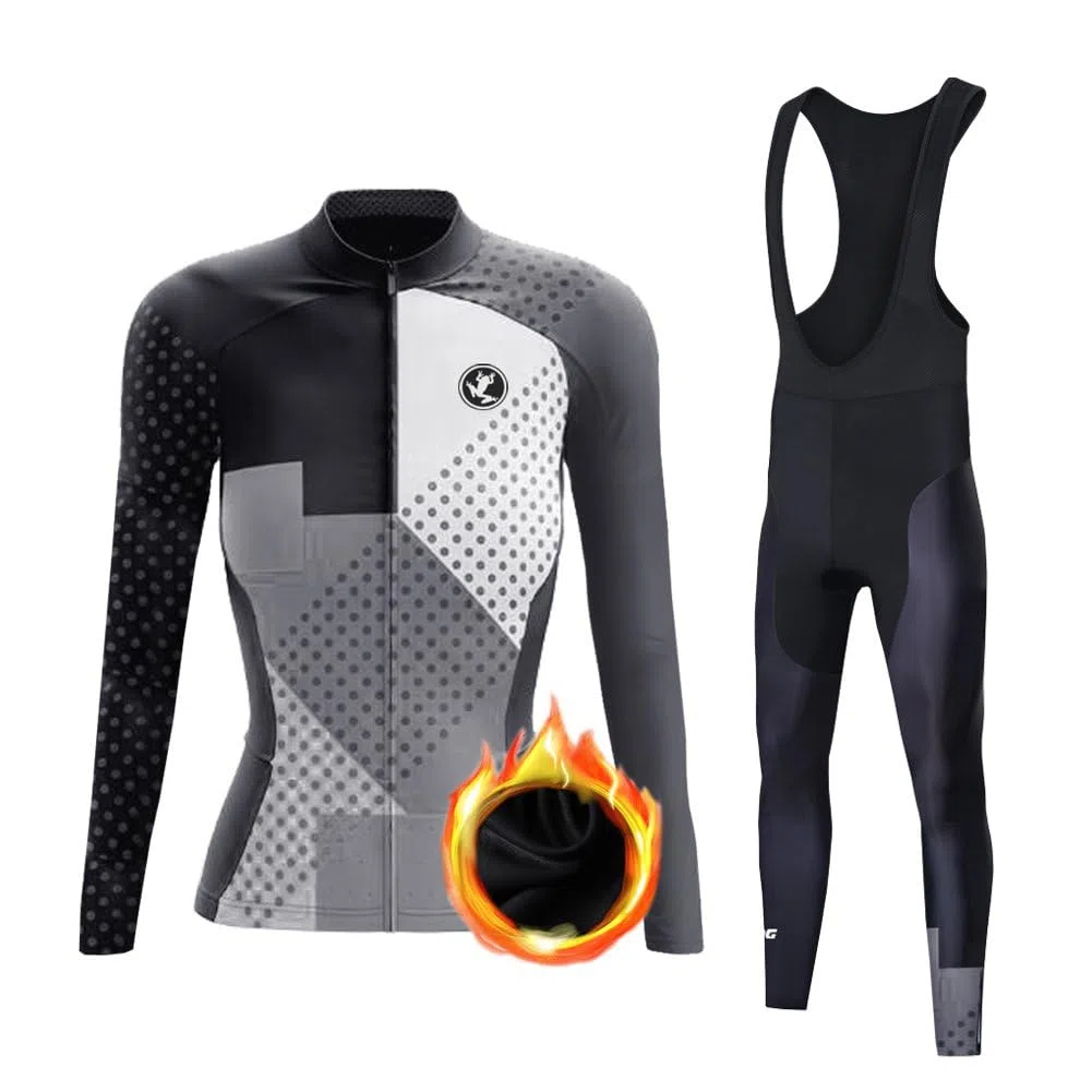 UGLY FROG 2024 Damen Langarm Radsportanzüge Radtrikot Kleidung Langärmeliges Fahrradtrikot mit Thermofleecefutter Radhose mit Sitzpolster Winter