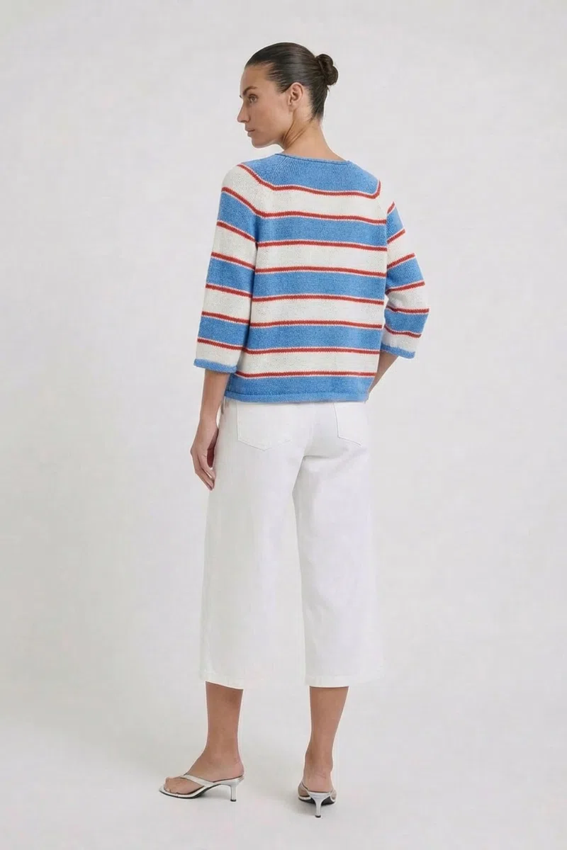 Oui Damen Pullover lässig geschnitten Gestreift