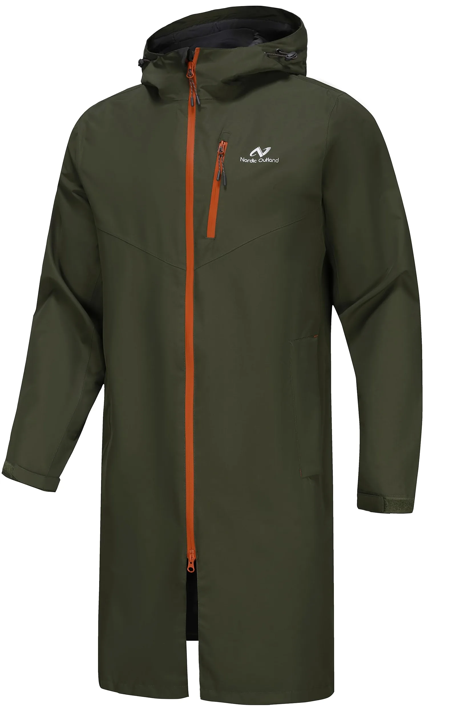 NORDIC OUTLAND Regenjacke für Herren, wasserdicht, atmungsaktiv, langer Regenmantel mit Kapuze, Netzfutter, Windbreaker für Outdoor-Aktivitäten