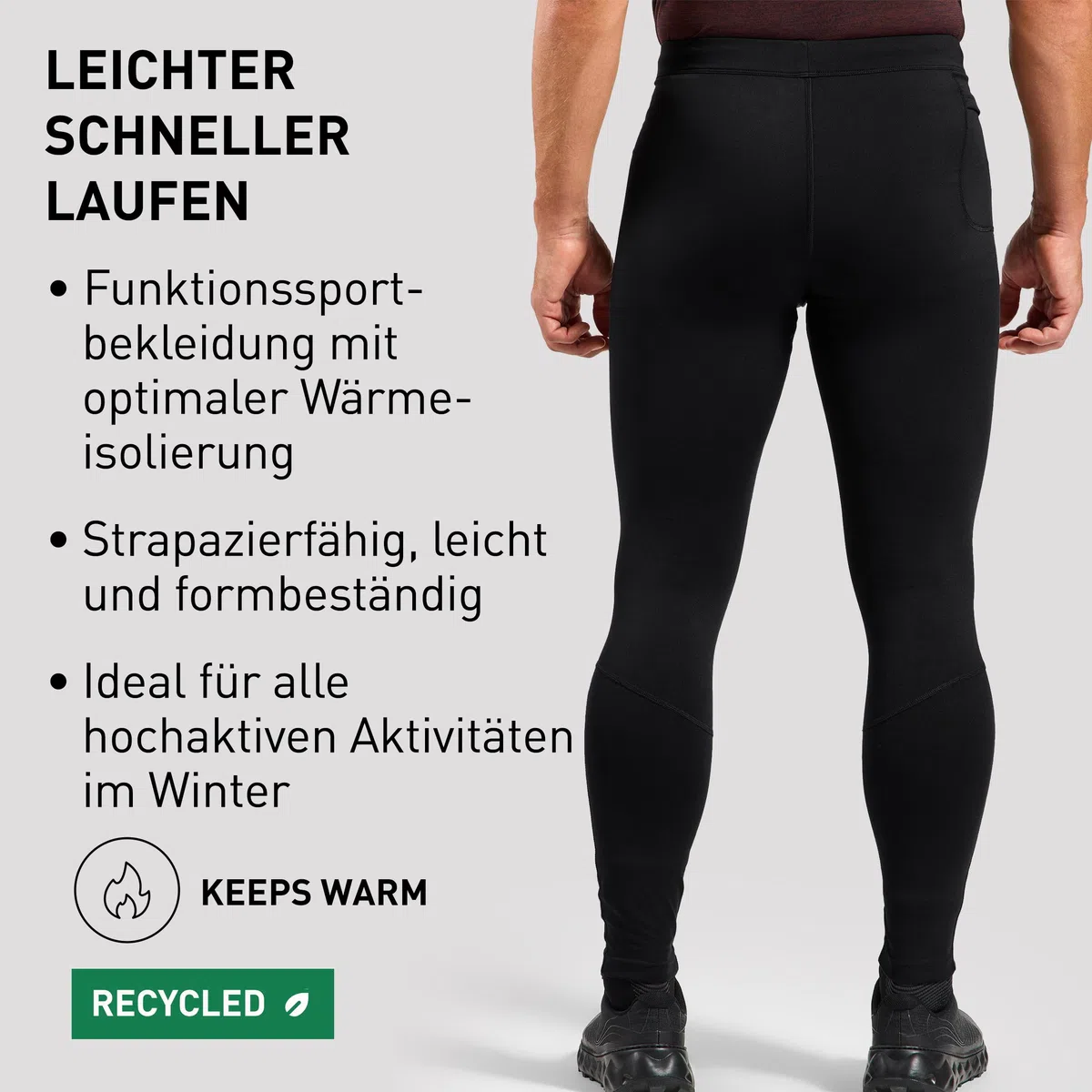 Odlo Laufhose Herren Lang Essential Warm I Sporthose Winter I Lauftights Lange Laufhose I Herren