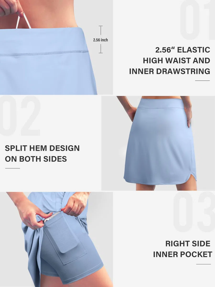 Kimmery Golfröcke für Damen, knielang, 50,8 cm, Skorts, Röcke mit 3 Taschen, geteilter Saum, Sportröcke, Größen M-3XL