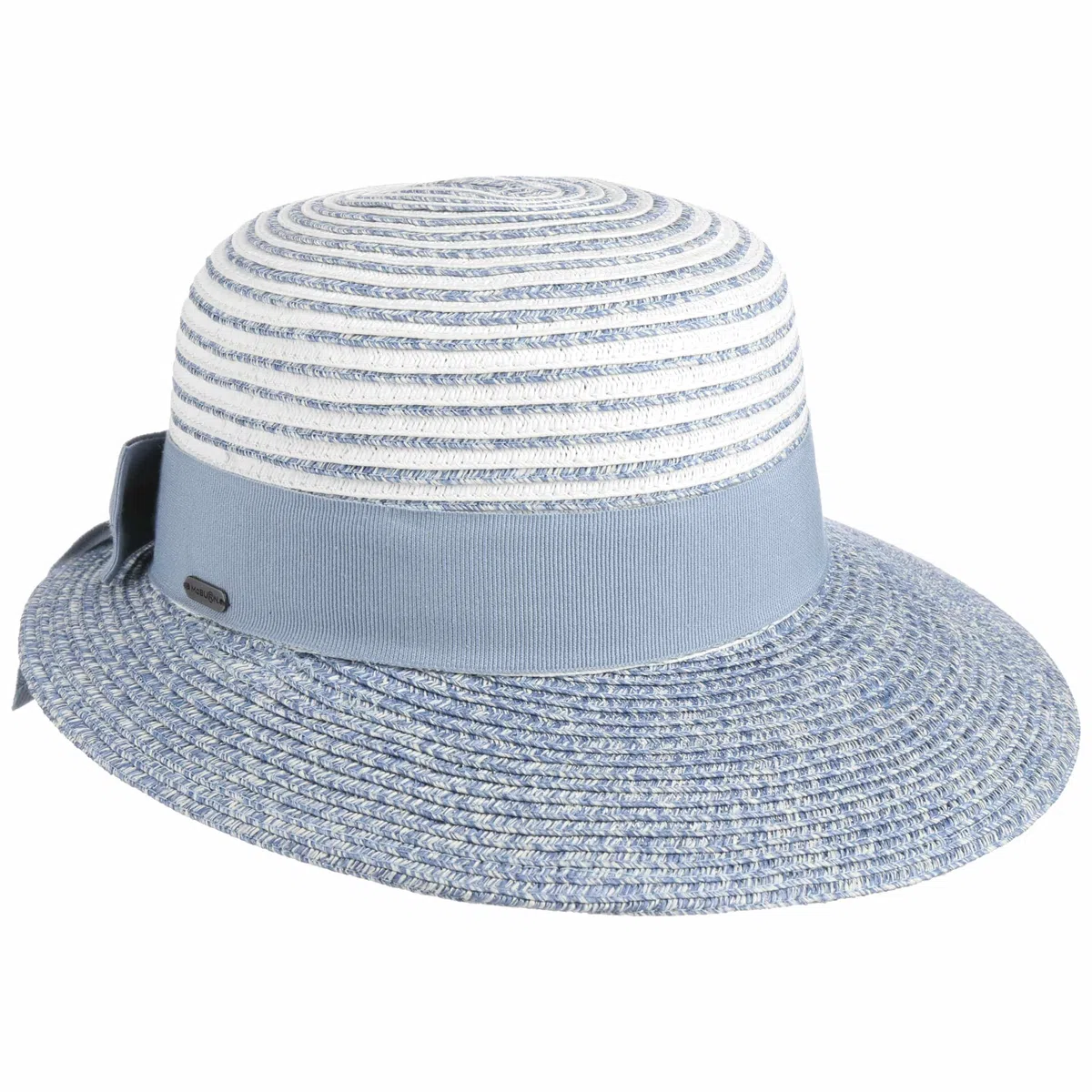 Tusali Twotone Strohhut Damenhut Sommerhut Sonnenhut Strandhut Damen - Made in Italy mit Schirm, Ripsband Sommer Frühling-Sommer