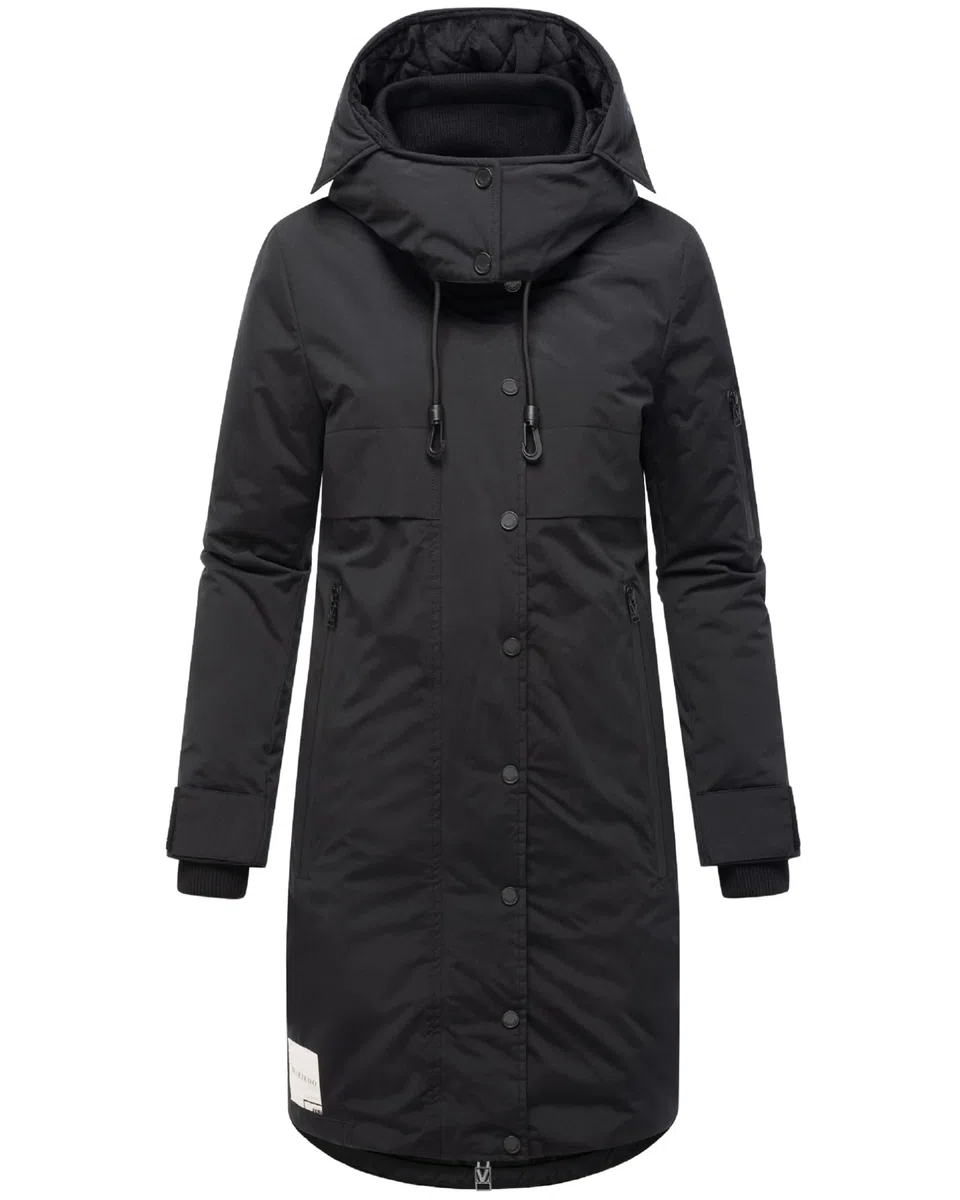 MARIKOO Damen Wintermantel warmer Parka mit Taillenzugband und abnehmbarer Kapuze Anoukaa 16 S-3XL