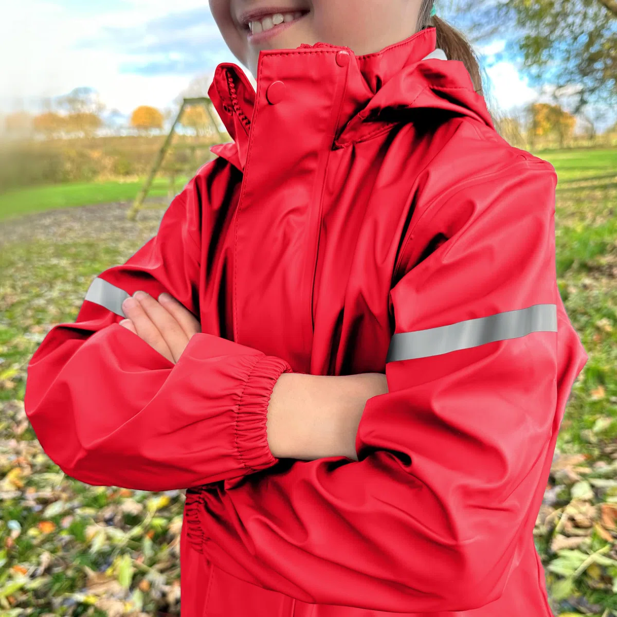 Kinder Regenanzug Jungen Mädchen - Wasserdichtes PU Regenjacke & Hose, Winddicht, Reflektoren, Verstellbare Träger, für Schule, Kindergarten & Outdoor