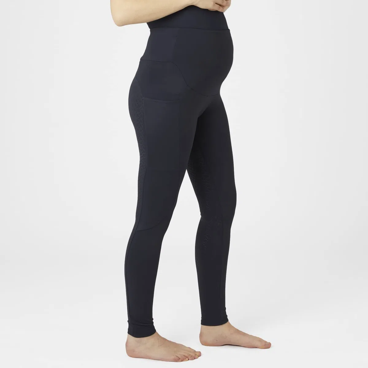 HORZE Damen Schwangerschafts-Reitleggings Ginny – Bequeme & Elastische Umstands-Reithose mit Silikon-Vollbesatz & Handytasche - Blau, 40