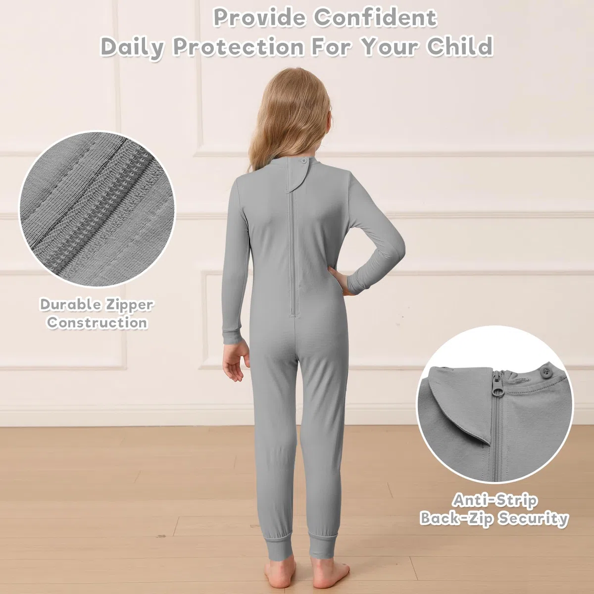Adaptive Kleidung für Kinder mit besonderen Bedürfnissen – Anti-Streifenreißverschluss hinten Overall für Autismus, Langarm und Bein