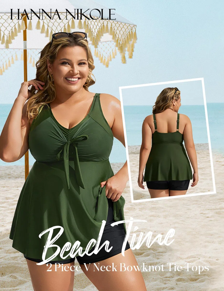 Hanna Nikole Damen Große Größen Tankini Set, Push Up Zweiteiler Badeanzug, Tummy Control Modest Bademode Oberteil mit Shorts