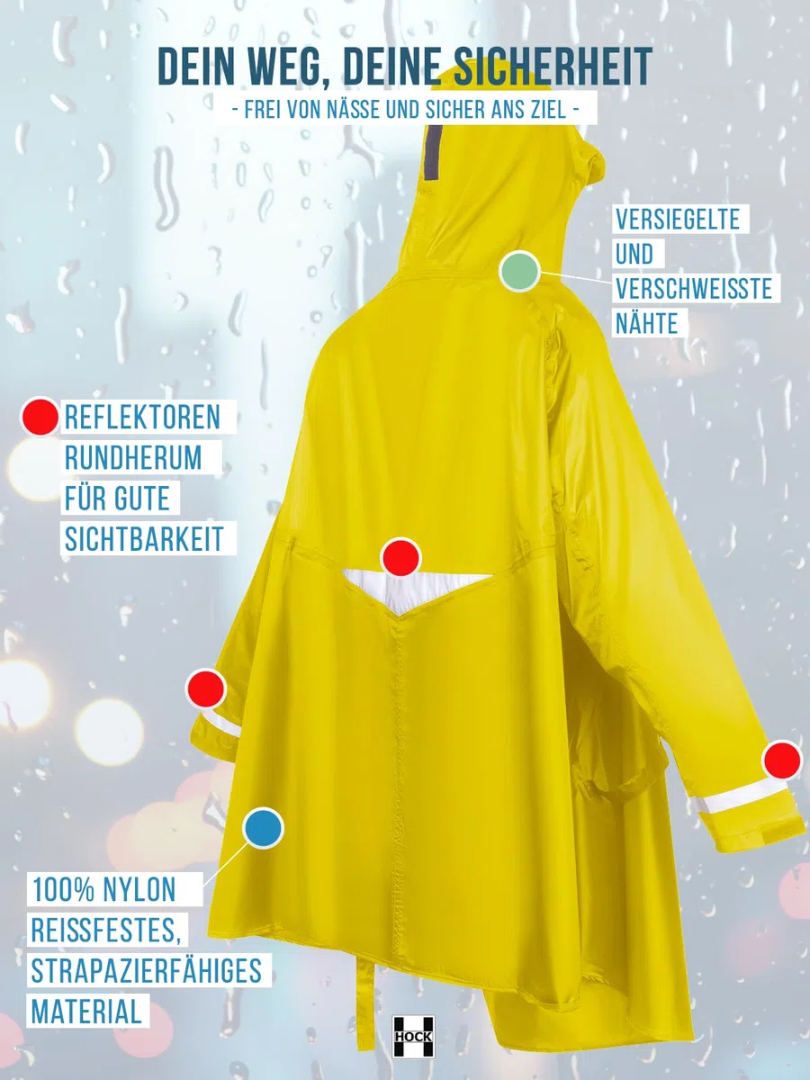HOCK Premium E-Bike Poncho, Regenponcho mit Ärmel für Fahrrad und E-Bike - für Helme geeignet - Regencape 100,0% wasserdicht, Fahrradponcho