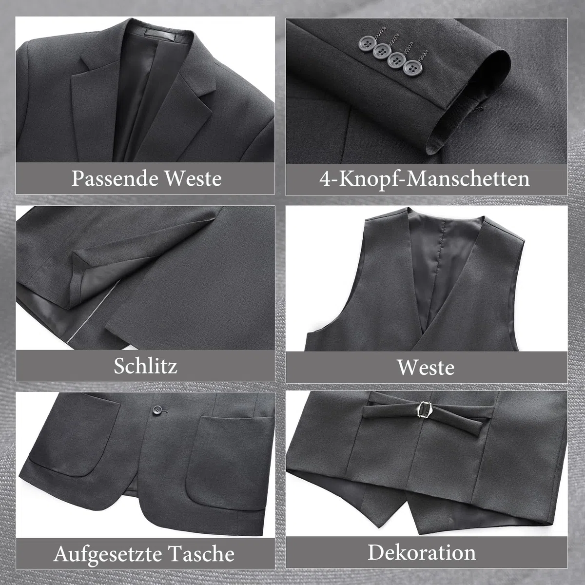 MODFUL Anzug Herren 3 Teilig Slim Fit Business Casual Einreihig Smoking Modern Hochzeitsblazer Weste Hosen