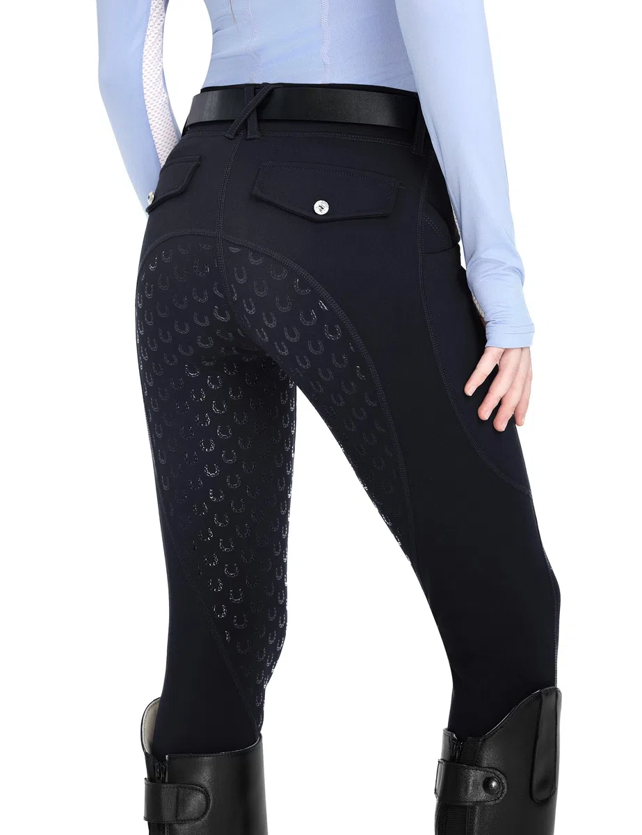 FitsT4 Sports Kinder Winter Reitleggings Winterreithose Silikon Vollbesatz Thermo Reithose Mädchen mit Gürtelschlaufenund Taschen