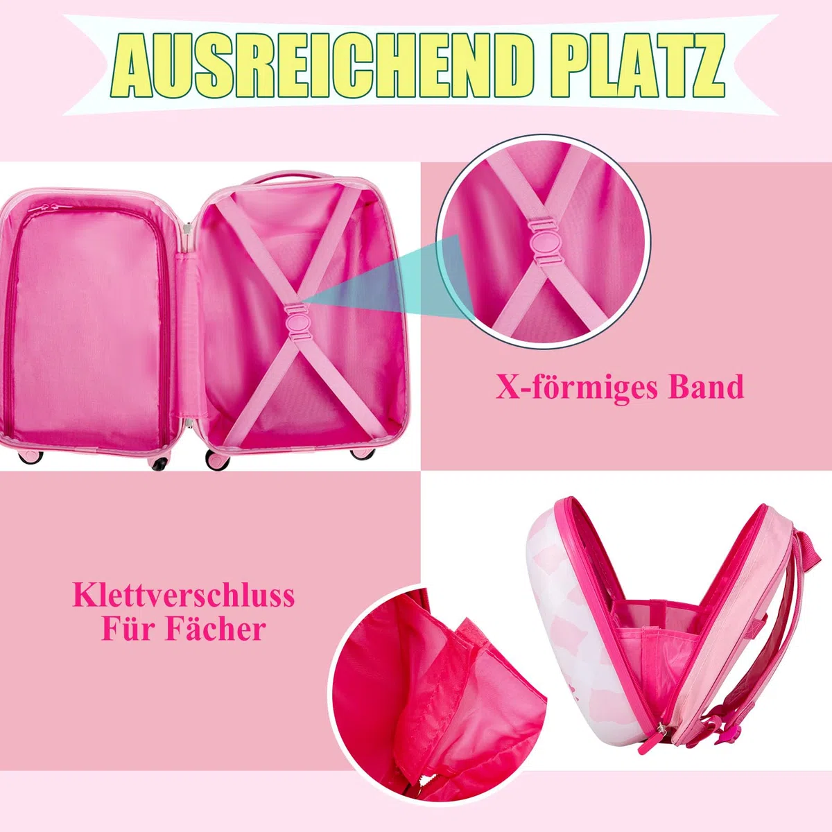 SOARS Kinderkoffer & Rucksack, Kindertrolley mit Rollen & verstellbarem Griff, Koffer Set, Kindergepäck, Reisekoffer Kinder Jungen & Mädchen, für Spielzeug, Kleidung (Einhorn A, 12"+16")