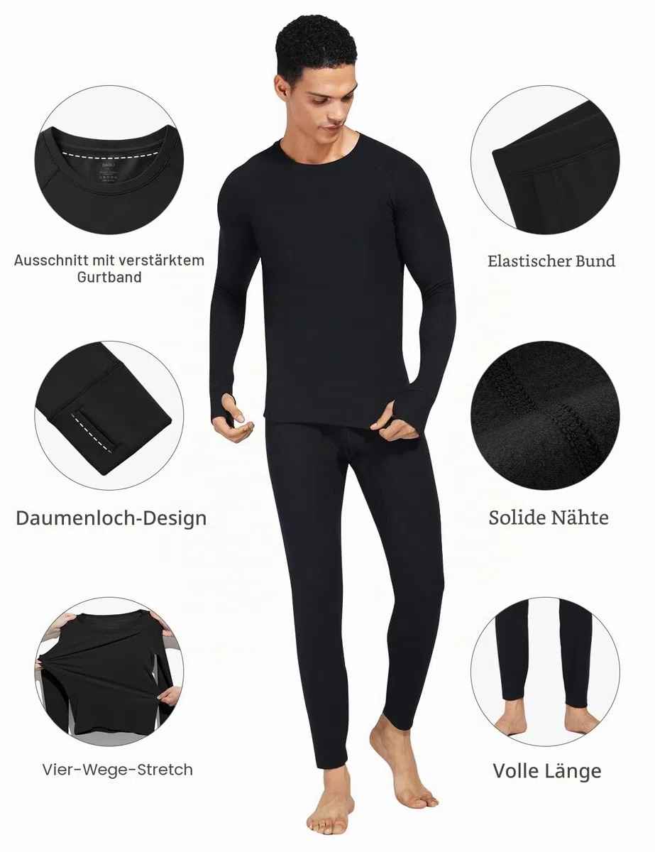 Thermounterwäsche Herren mit Innenfleece, Thermounterhemd & Thermohosen Funktionsunterwäsche Set, Winter Warm Skiunterwäsche Thermowäsche Set