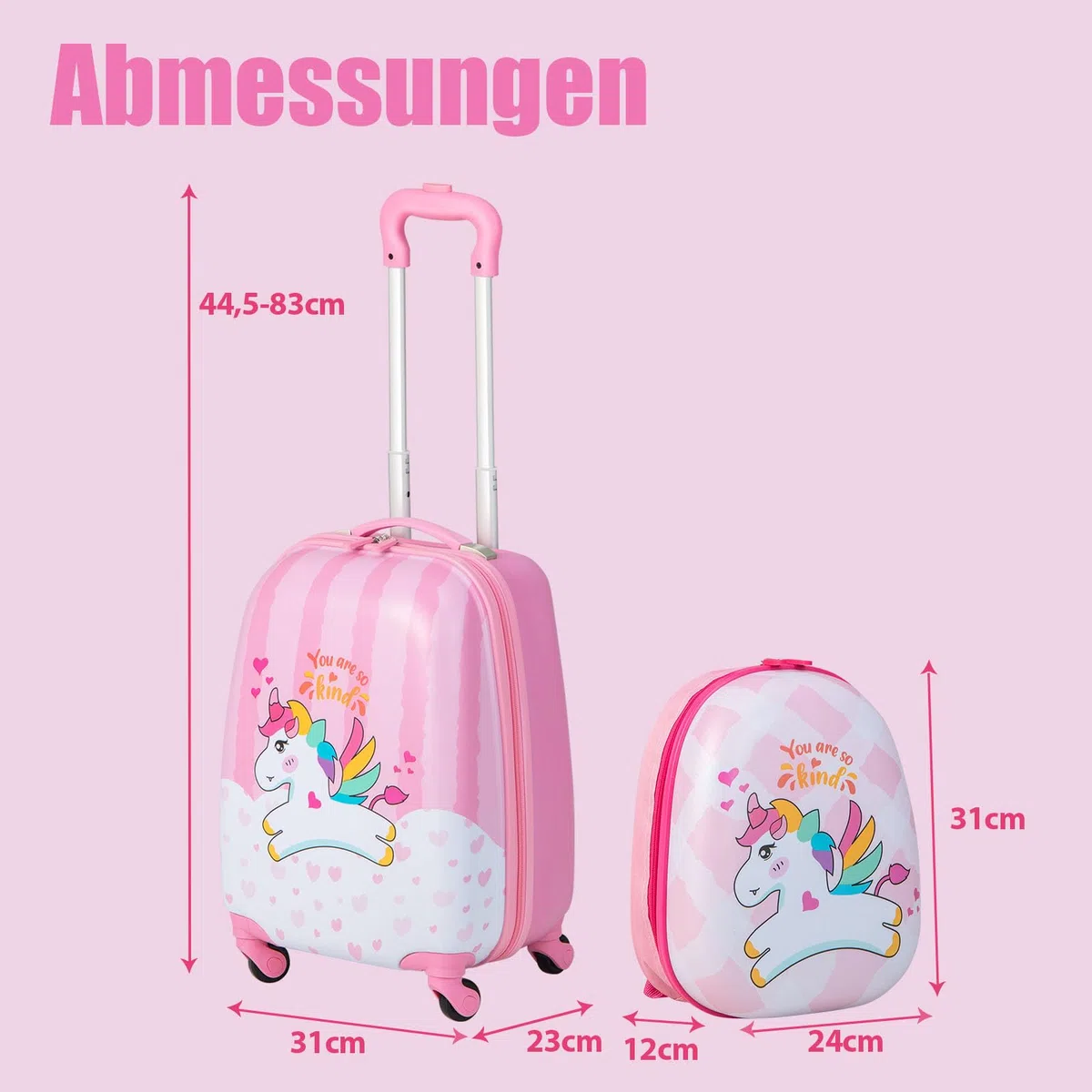 SOARS Kinderkoffer & Rucksack, Kindertrolley mit Rollen & verstellbarem Griff, Koffer Set, Kindergepäck, Reisekoffer Kinder Jungen & Mädchen, für Spielzeug, Kleidung (Einhorn A, 12"+16")