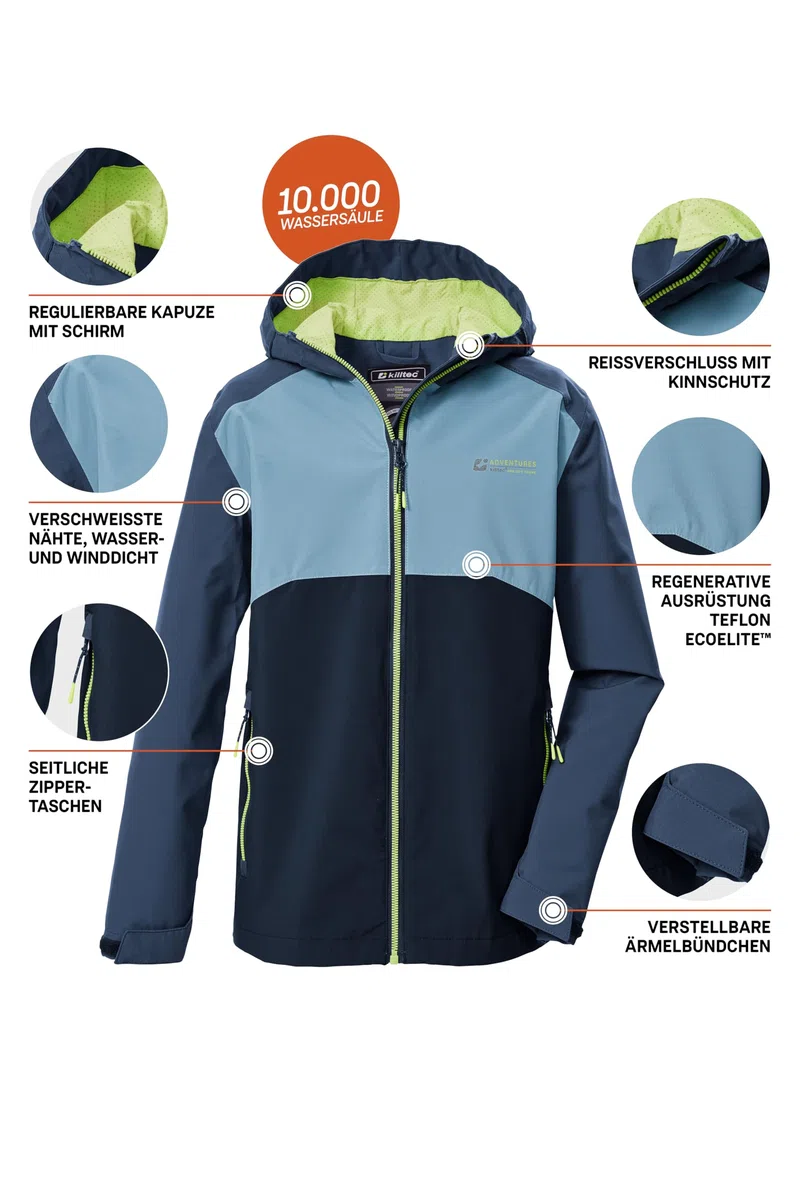 Killtec Jungen Kos 147 Bys Jckt Funktionsjacke/Regenjacke wasserdicht mit Kapuze