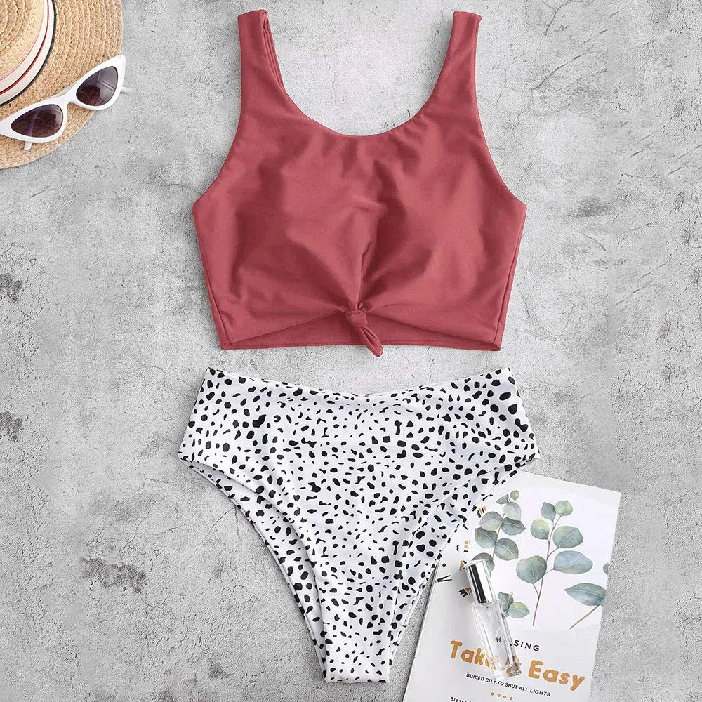 ZAFUL Damen Zweiteiliger Tankini, gepolsterter Bikini mit Blumenmuster Schnür-Tankini Oberteil hochtaillierte Shorts Badeanzug