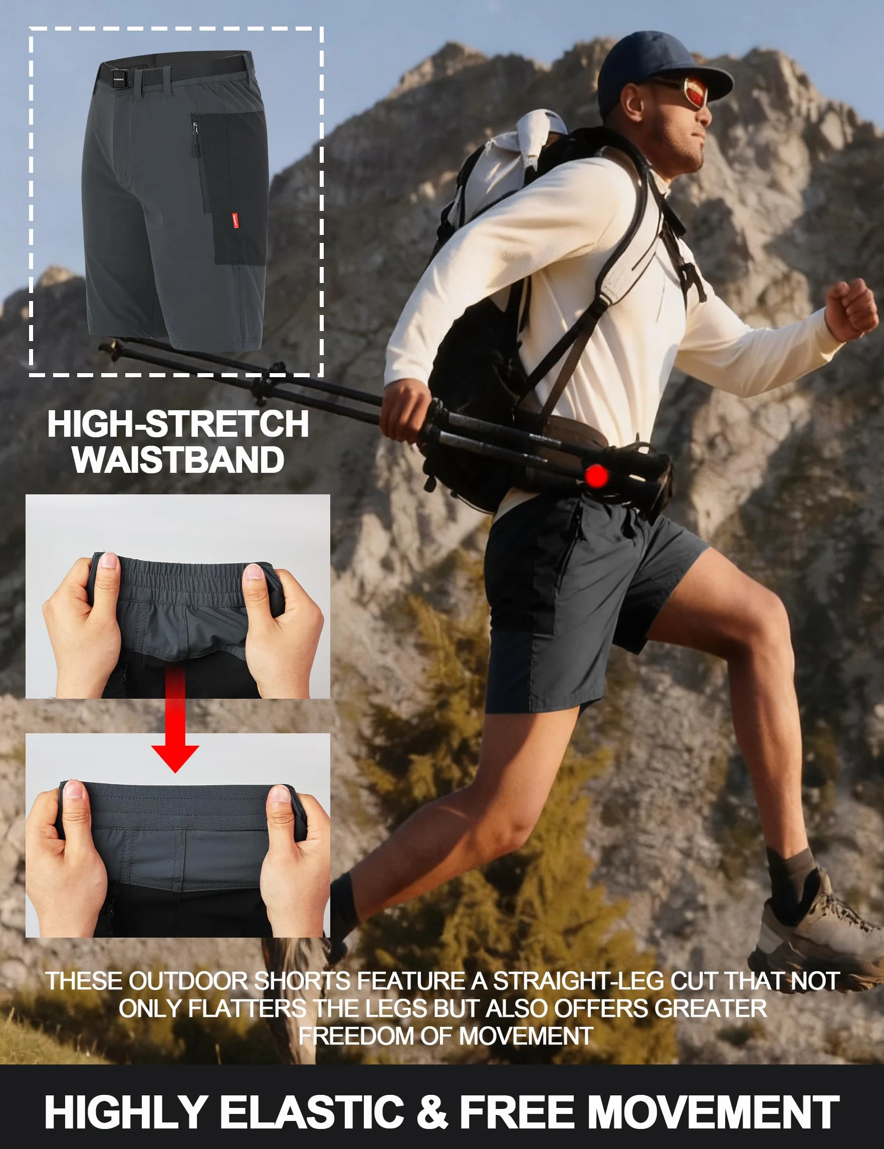 INBIKE MTB Shorts Mountainbike Hose Herren Wanderhose Sommer mit 3 Taschen Elastisch Schnelltrockned Atmungsaktiv Weich UV-Protect Radsport Outdoor CS106