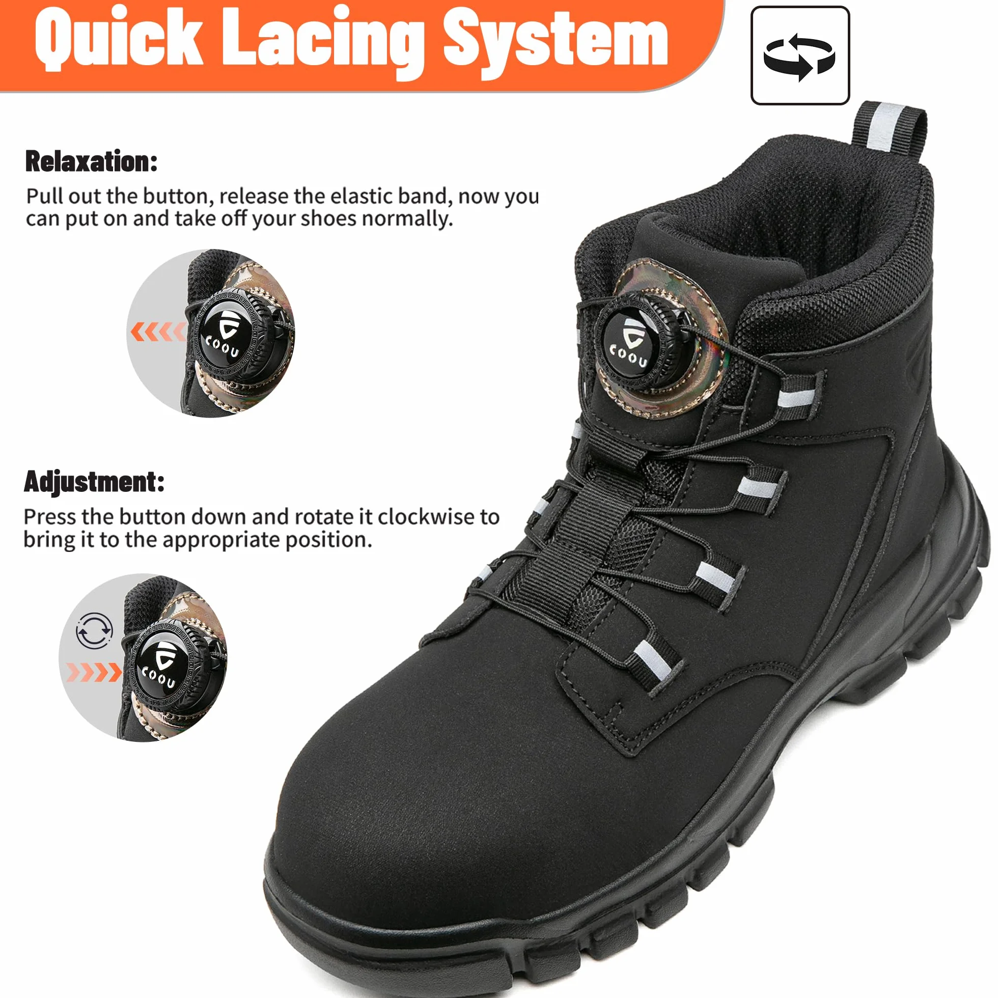 KOIFISH Sicherheitsstiefel Herren Damen Leicht Arbeitsschuhe Hoch Sicherheitsschuhe Rutschfest Drehverschluss Stahlkappenschuhe