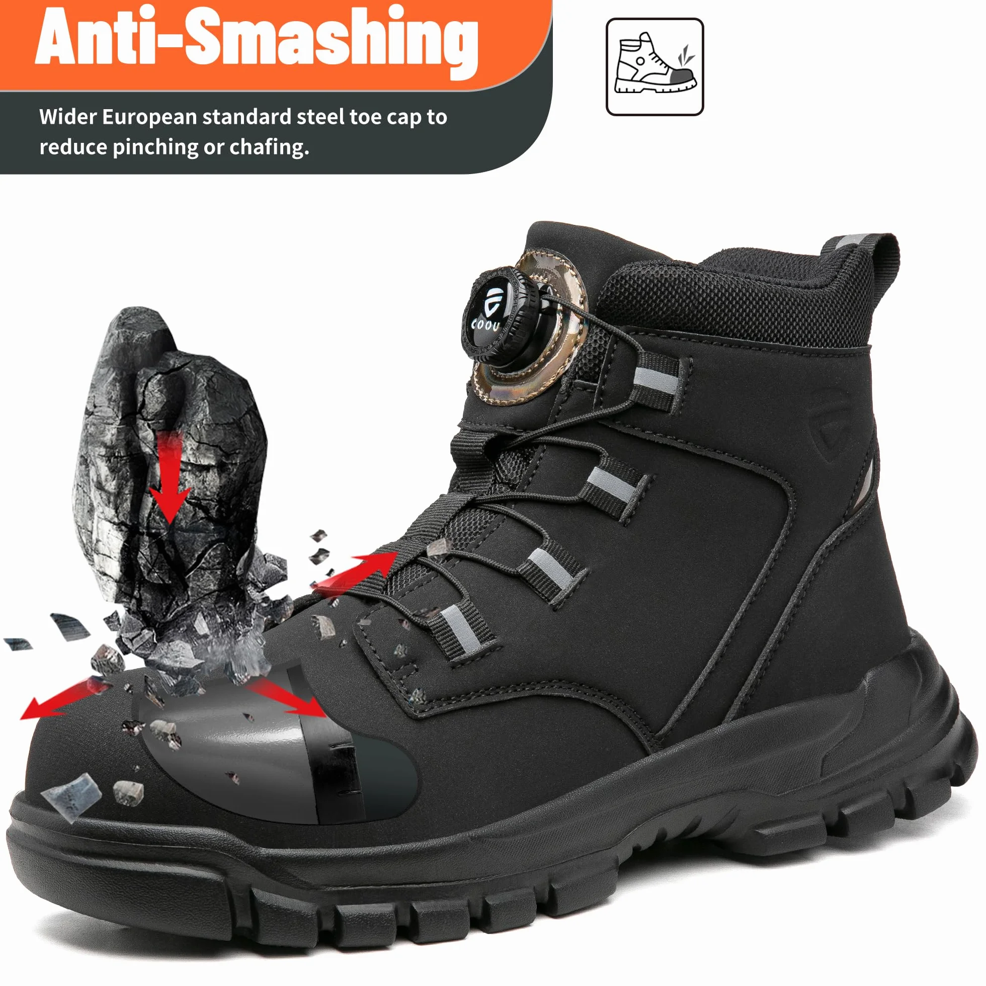 KOIFISH Sicherheitsstiefel Herren Damen Leicht Arbeitsschuhe Hoch Sicherheitsschuhe Rutschfest Drehverschluss Stahlkappenschuhe