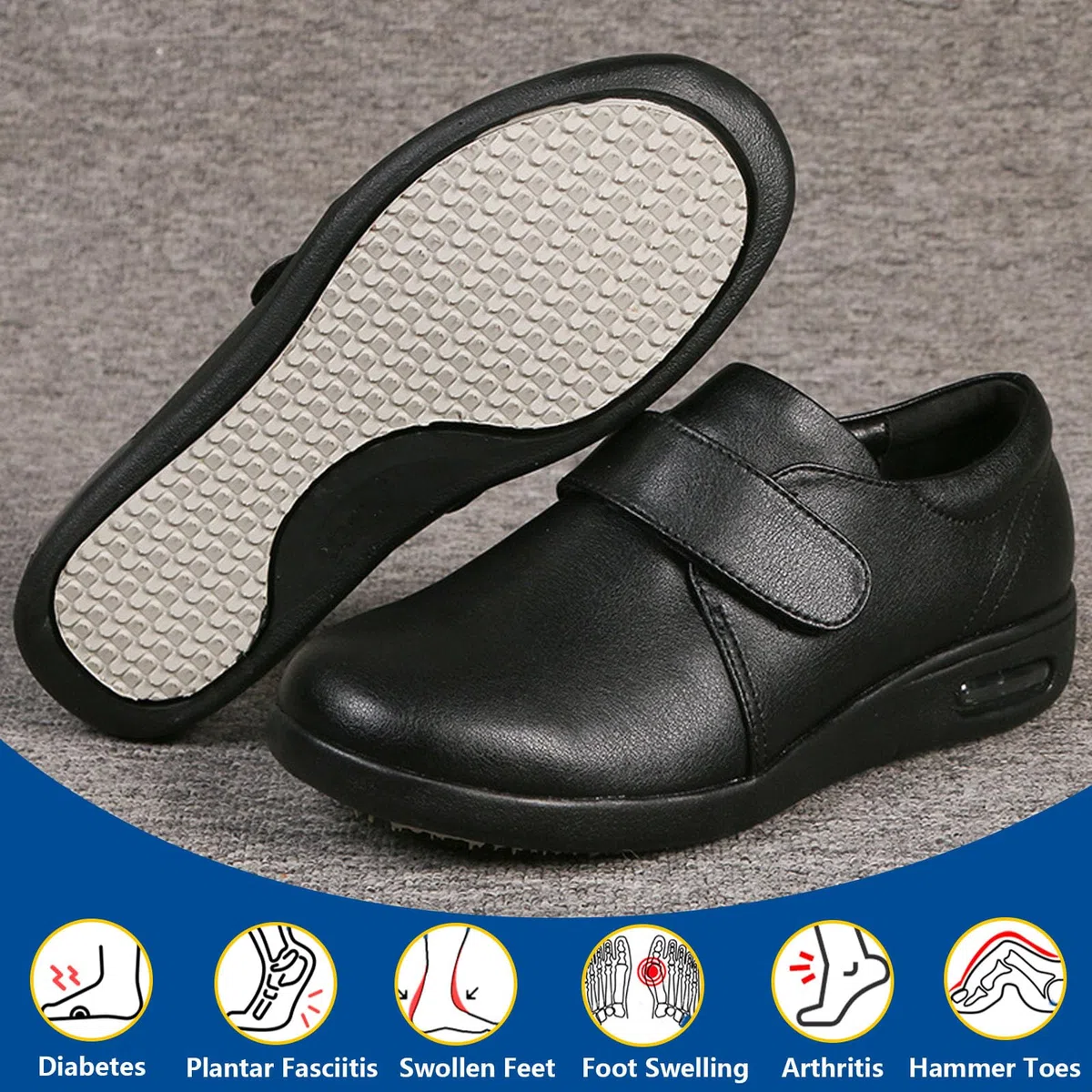 bumuam Diabetiker Schuhe Herren aus Leder Rehaschuhe mit Verstellbare Orthopädische für Geschwollene Füße Lässige Business Walkingschuhe
