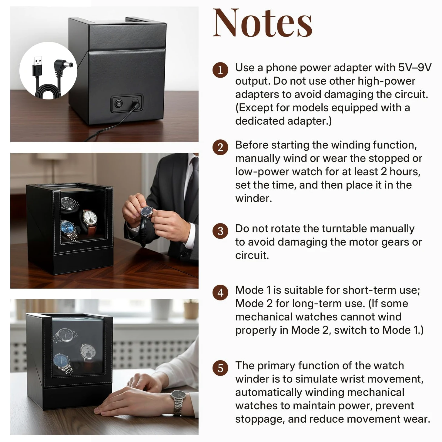 Mcbazel Automatischer Uhrenbeweger für 3 Uhren, Watch Winder Leder-Uhrenbox mit Silent-Motor, 2 Rotationsmodi, Display-Box für Uhrenkollektion