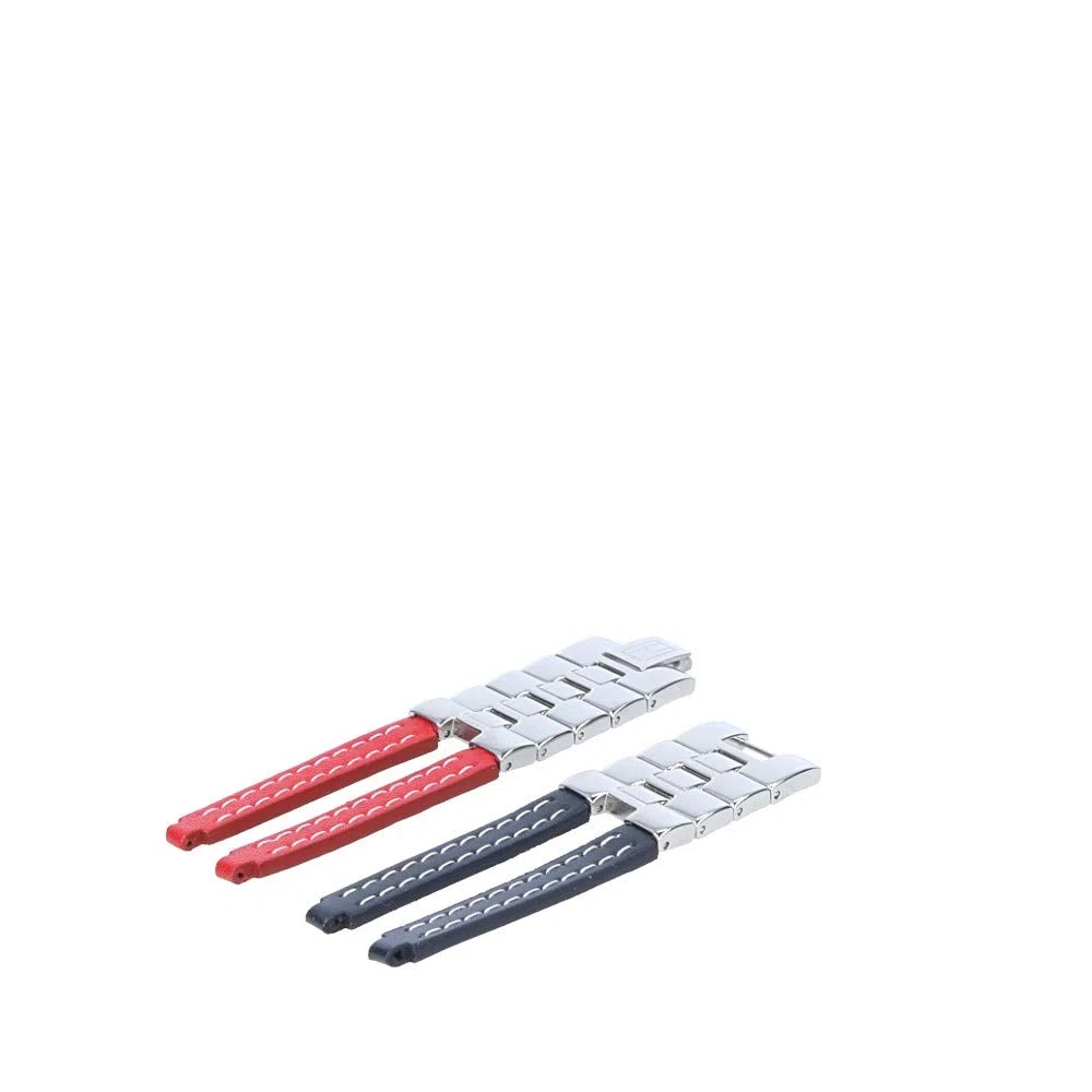 TOMMY HILFIGER Uhrenarmband 19mm Leder Edelstahl Rot / Blau - Gehäusenummer TH.F80132 - Passend Für Uhrenmodell 1780068, Schließe Silber