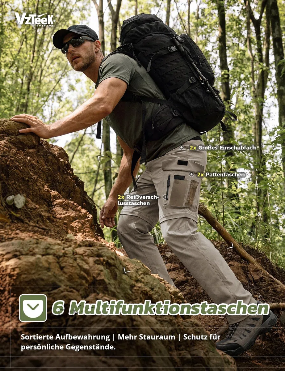 Herren Wanderhose Zip Off Trekkinghose Outdoorhose Sommer Softshell Stretch Hose Kurz für Wandern,Baggy,Fahrrad,arbeits
