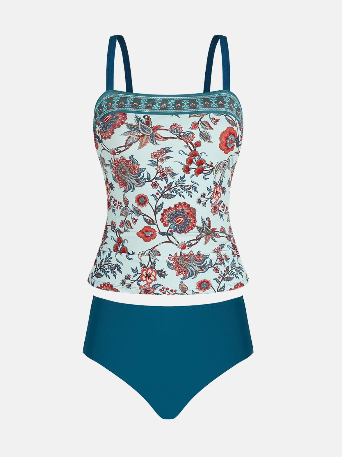 CUPSHE Damen Tankini Set Zweiteilige Bademode Quadrat Ausschnitt Verstellbare Träger Raffung Badeanzug Damen Schwimmanzug