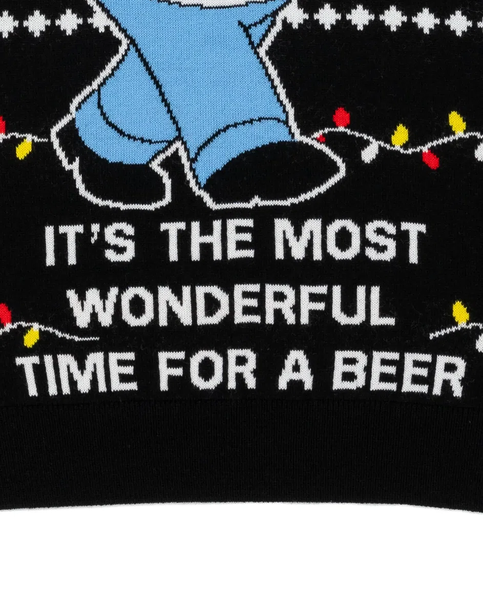 Simpsons Herren-Weihnachtspullover in Schwarz | Homer Simpson It's the Most Wonderful Time for a Beer Strickpullover für Erwachsene | Festlicher Weihnachts-Cartoon-Pullover aus Strickwaren