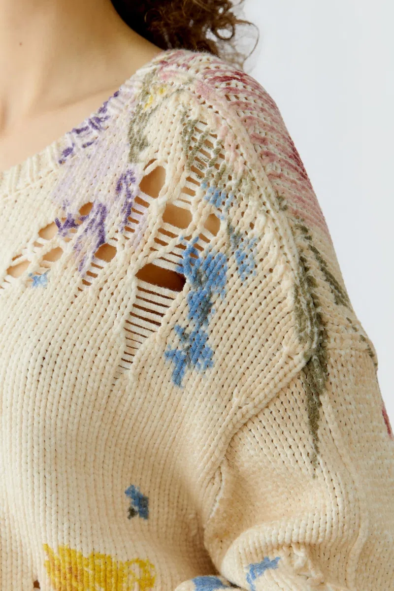 Oui Damen Pullover lässig geschnitten Floral