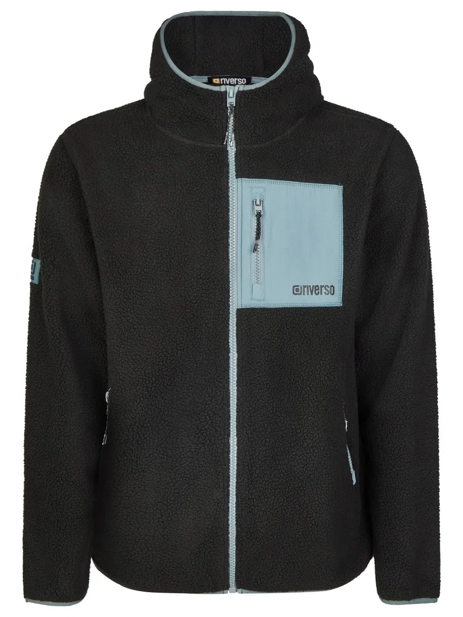 riverso Fleecejacke Herren mit Kapuze Regular Fit RIVLennox Teddyfleece Kapuzenjacke Winterjacke Übergangsjacke Stehkragen Schwarz Grün Grau S M L XL XXL 3XL 4XL 5XL