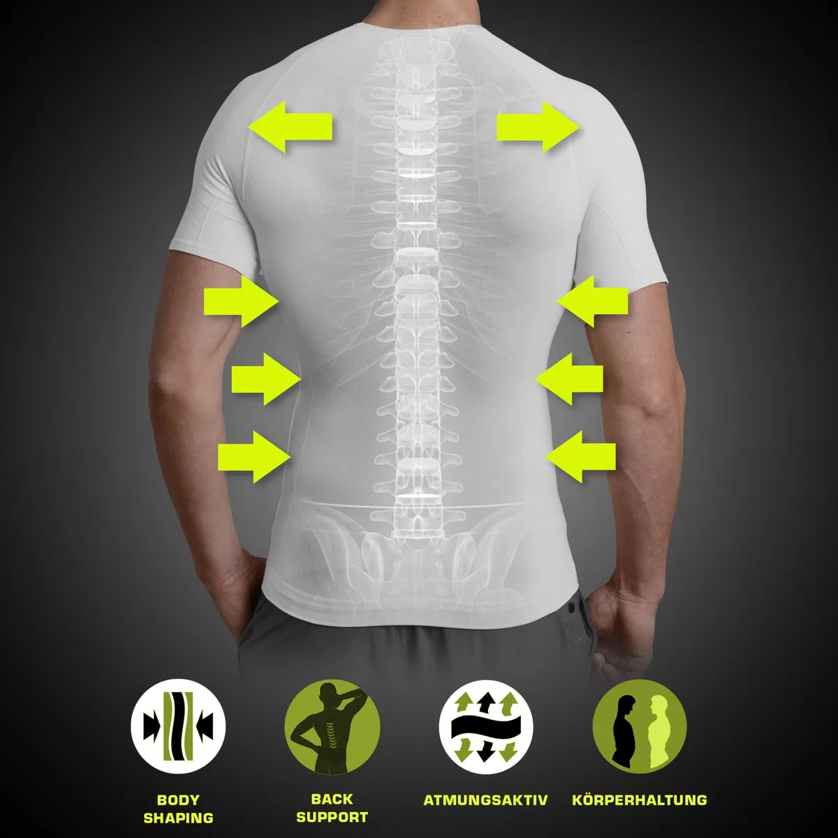Strammer Max Compression T-Shirt | Herren | Deep V-Neck Ausschnitt | Kompressionsshirt | Shapewear, unterstützt die Haltung