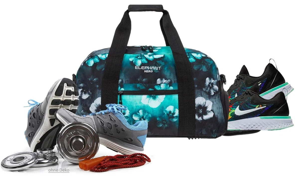Elephant 3 Teile Set Schulrucksack Hero Signature Rucksack + Sporttasche + Mäppchen 12609 (Flower Türkis-Schwarz Verlauf)