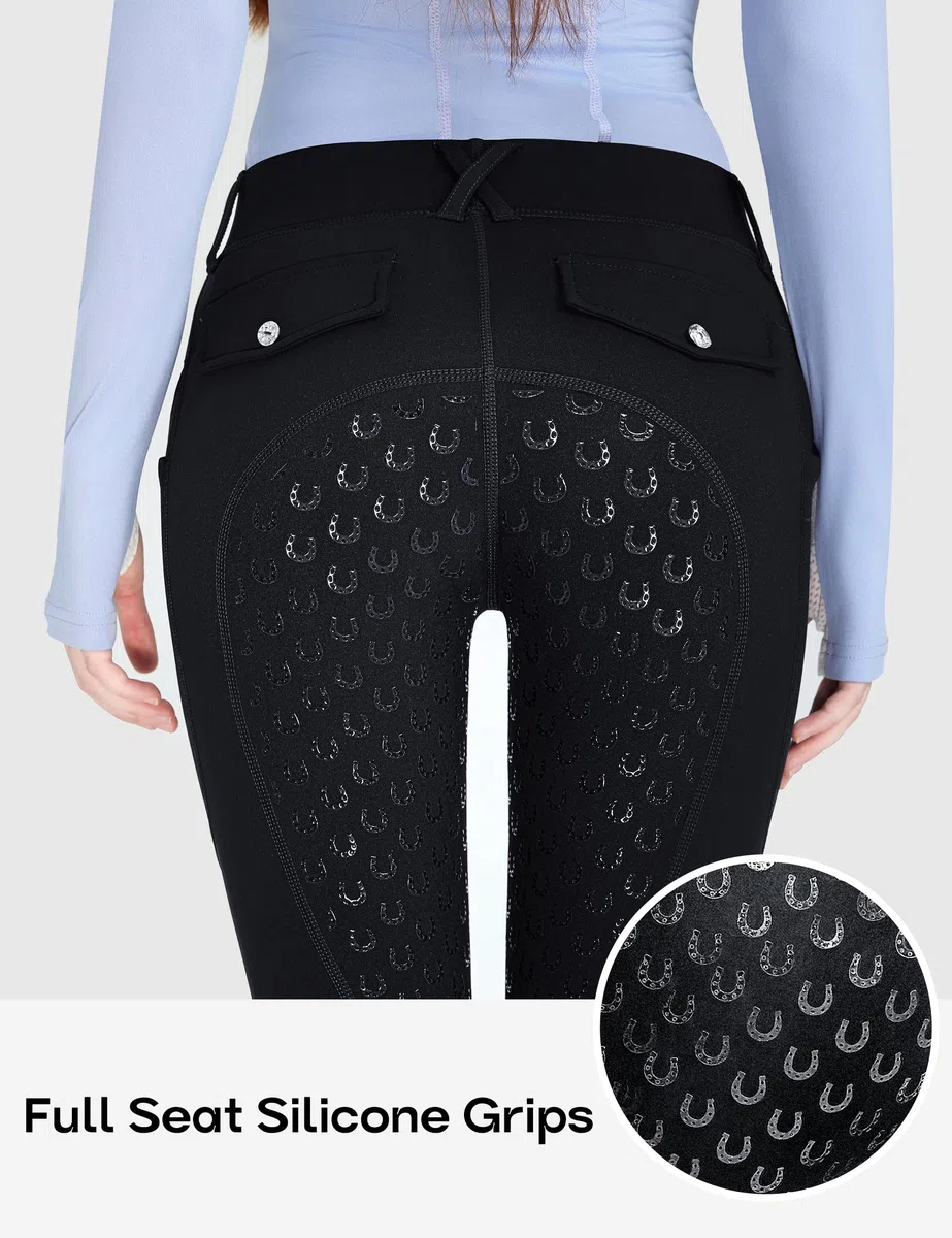 FitsT4 Sports Kinder Winter Reitleggings Winterreithose Silikon Vollbesatz Thermo Reithose Mädchen mit Gürtelschlaufenund Taschen