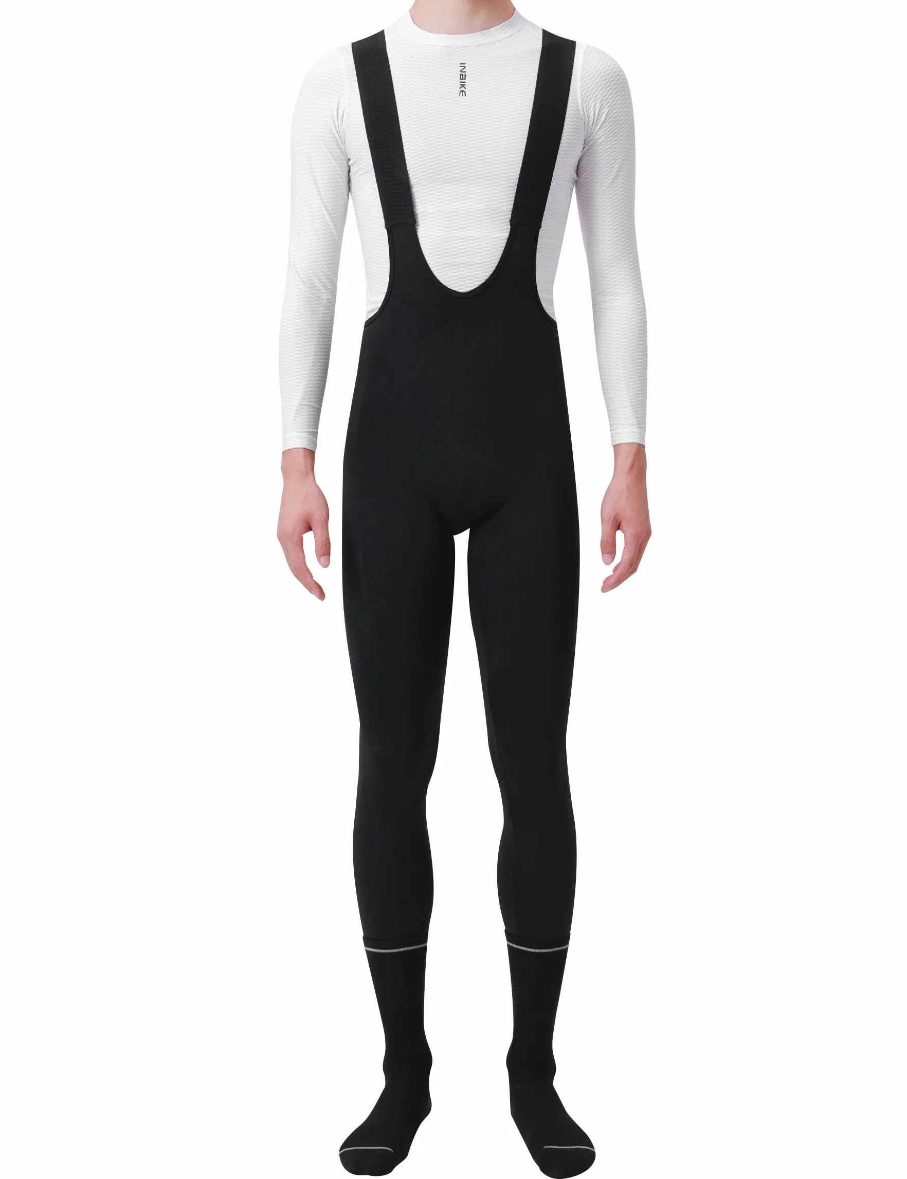 INBIKE Winter Fleece Fahrradhose Trägerhose Thermo mit Sitzpolster Taschen Atmungsaktive Herren Damen Warme Fahrradträgerhose Radhose Lang Reflektierendem für Fahrrad Radfahren