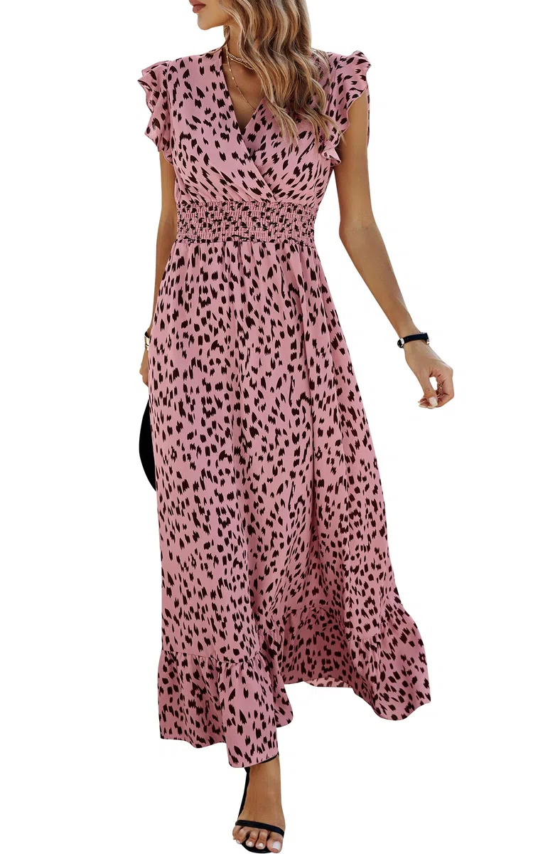 ASOMI Damen Kleider Langes Blumen: Hochzeit Strandkleid Boho Sommerkleid Lässig Wickelkleid Elegant Cocktailkleid Partykleid Swing V-Ausschnitt Kurz Flügelärmel Rüschen Maxikleid