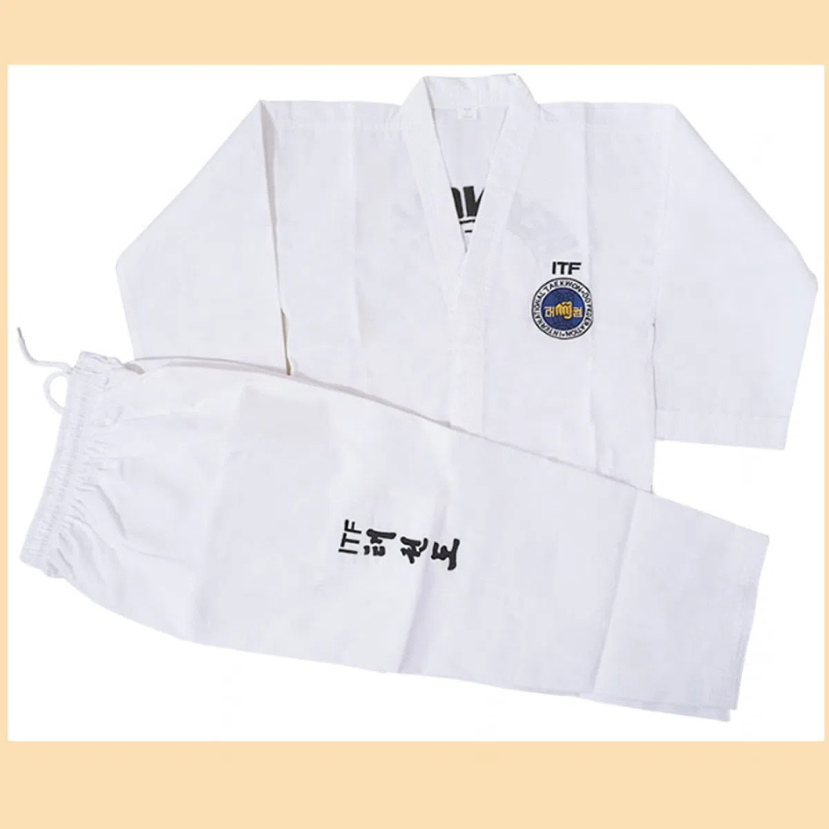 ITF Taekwondo Uniform Kinder Erwachsene Gestreifter Stoff Karate Gi Judo Anzug für Wettkampf und Training,White-160