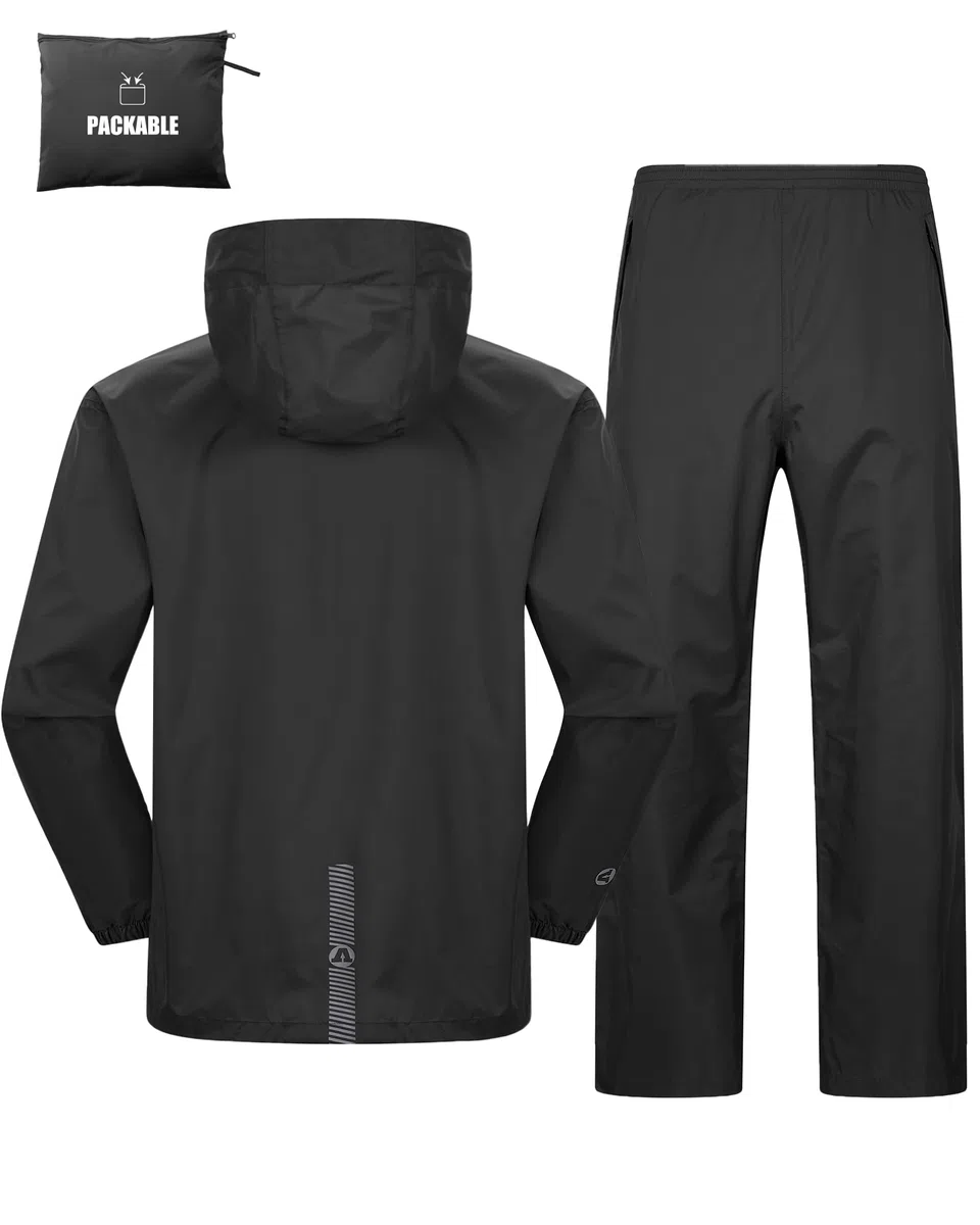 Herren & Damen Regenanzug Reflektierender Wasserdichte Packbare Regenjacke+Regenhose Outdoor Regenkleidung Winddichte Regenset Leichter Regenkombi für Radfahren